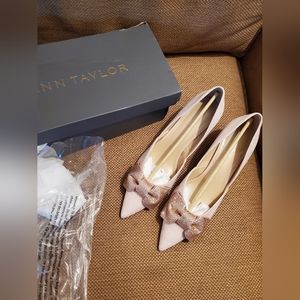 Ann Taylor Crystal Bow D'Orsay Suede Pumps